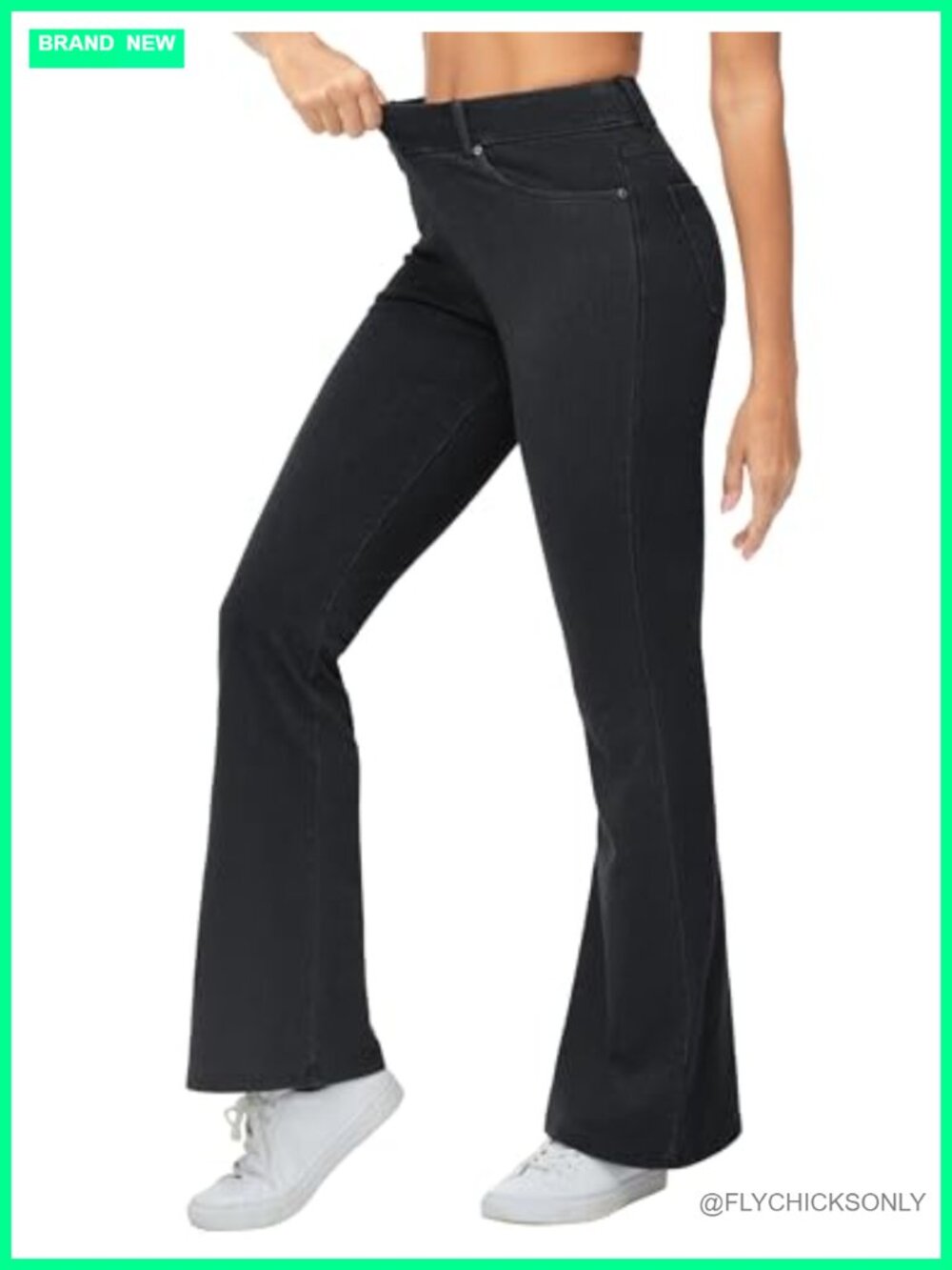Pull On Flare Jeggings Stretchy Bell Bottom Jeans High Rise Flared Pull On